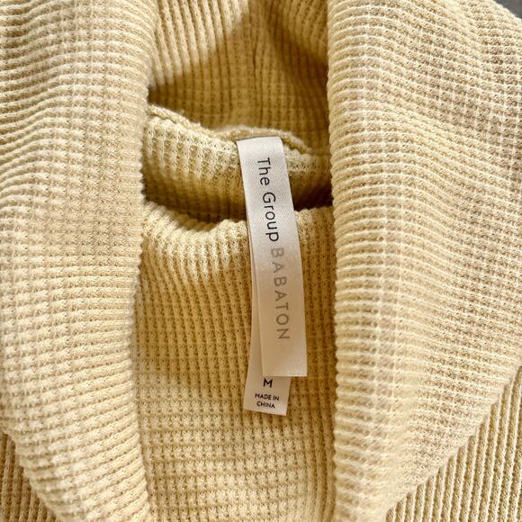 Aritzia Thermal Waffle Knit Cowl Neck Sweater Soft Butter Yellow Medium - Picture 6 of 8